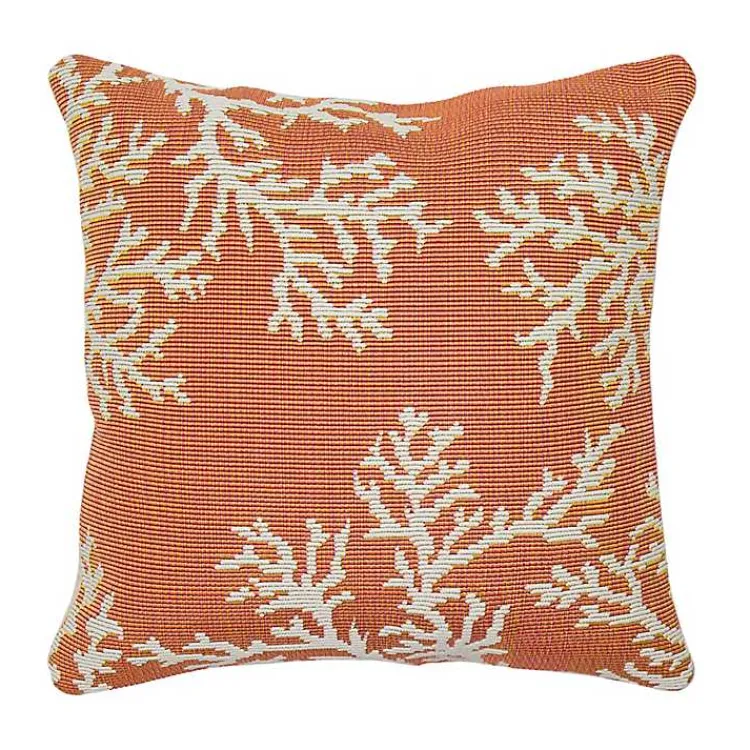 Outdoor Cushions & Pillows-Kirklands Home Orange Coral Woven Outdoor Throw Pillow