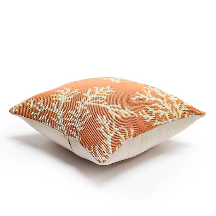 Outdoor Cushions & Pillows-Kirklands Home Orange Coral Woven Outdoor Throw Pillow