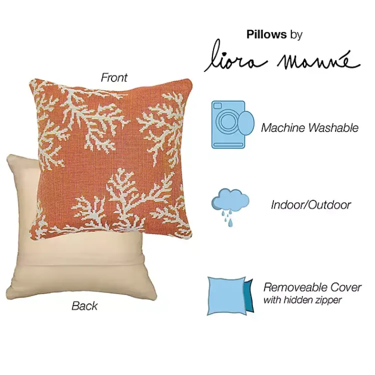 Outdoor Cushions & Pillows-Kirklands Home Orange Coral Woven Outdoor Throw Pillow