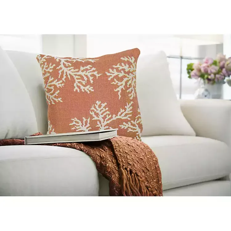Outdoor Cushions & Pillows-Kirklands Home Orange Coral Woven Outdoor Throw Pillow