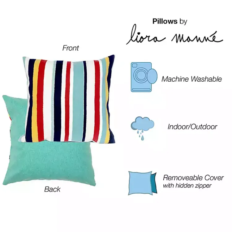 Outdoor Cushions & Pillows-Kirklands Home Blue & Red Lamontage Stripe Outdoor Throw Pillow