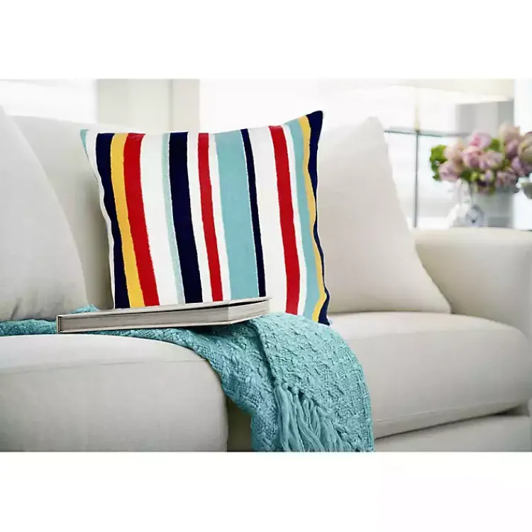 Outdoor Cushions & Pillows-Kirklands Home Blue & Red Lamontage Stripe Outdoor Throw Pillow
