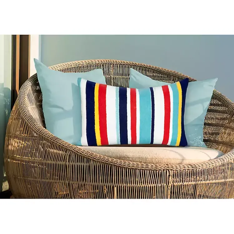 Outdoor Cushions & Pillows-Kirklands Home Blue & Red Lamontage Stripe Outdoor Throw Pillow