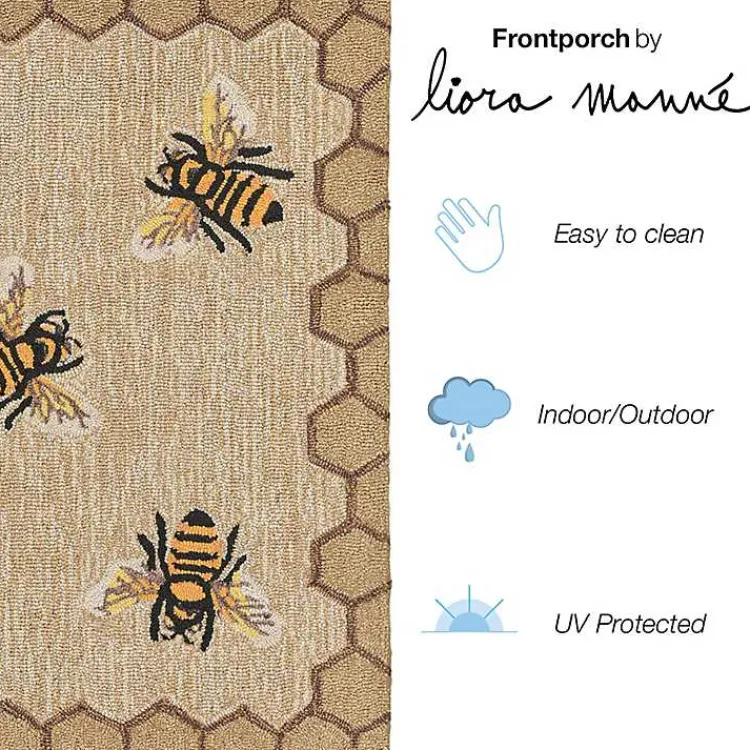 Outdoor Rugs-Kirklands Home Natural Honeycomb & Bees Outdoor Accent Rug