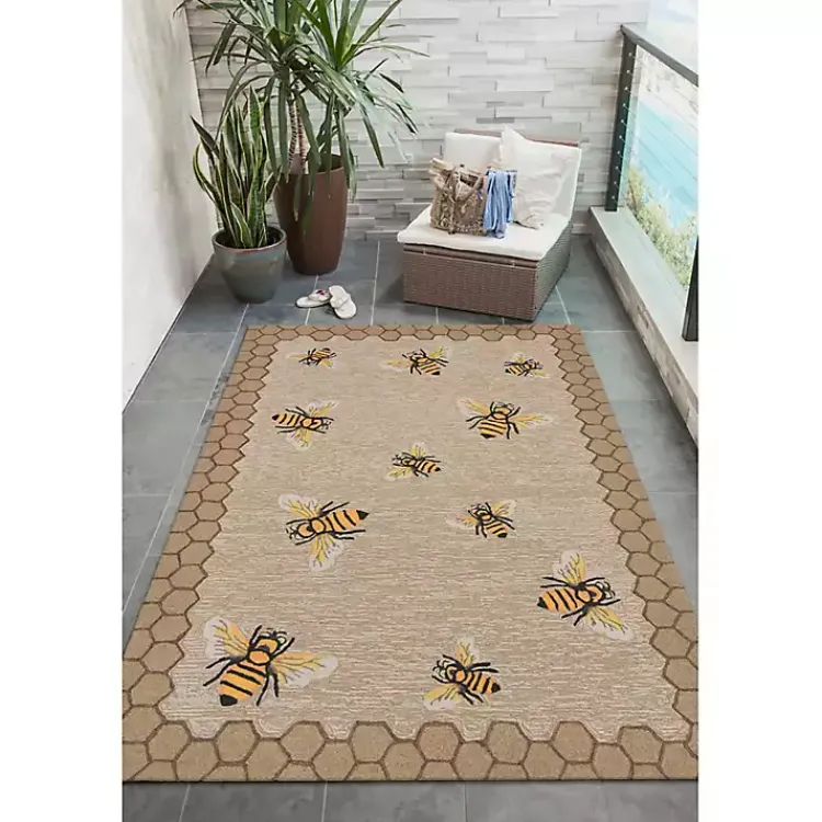 Outdoor Rugs-Kirklands Home Natural Honeycomb & Bees Outdoor Accent Rug