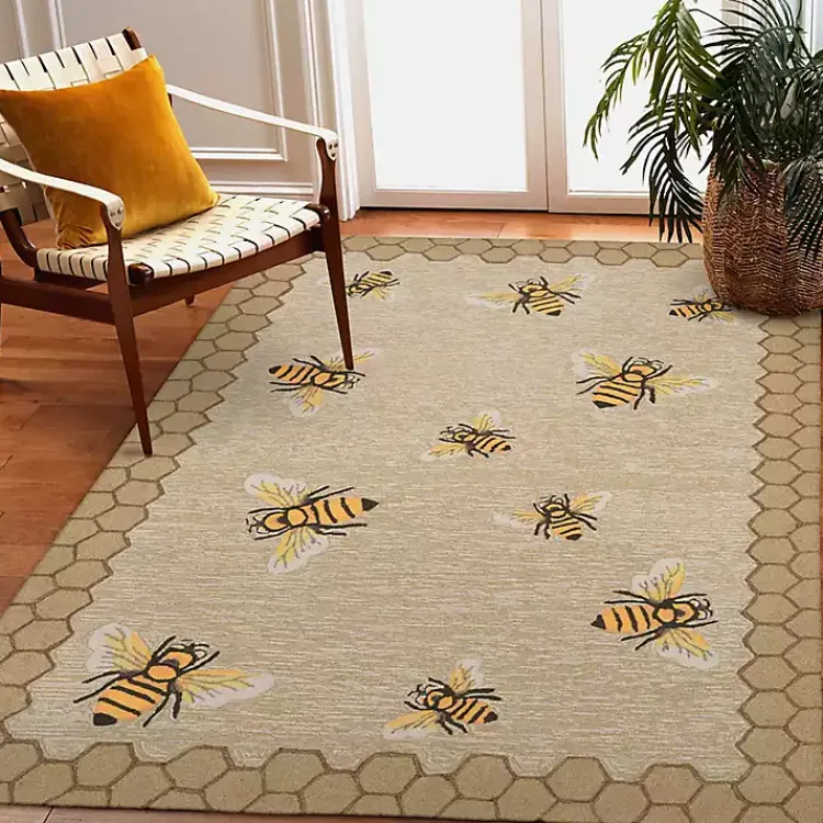 Outdoor Rugs-Kirklands Home Honeycomb Bees Outdoor Area Rug, 5x7