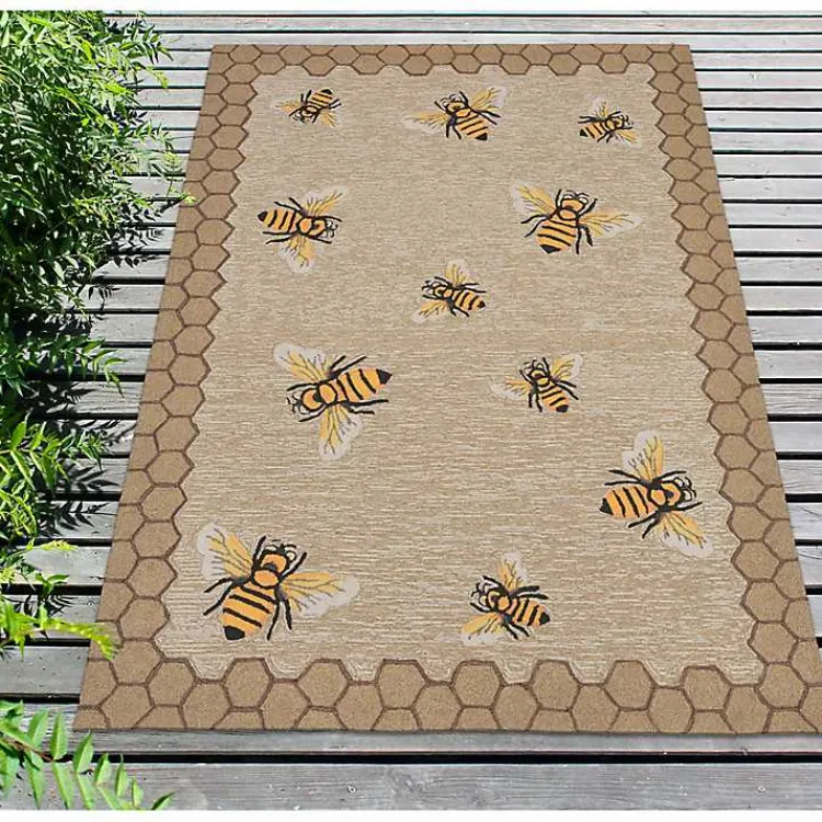 Outdoor Rugs-Kirklands Home Honeycomb Bees Outdoor Area Rug, 5x7