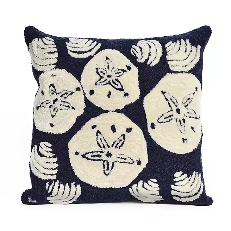 Outdoor Cushions & Pillows-Kirklands Home Handhooked Navy Sand Dollar Outdoor Throw Pillow