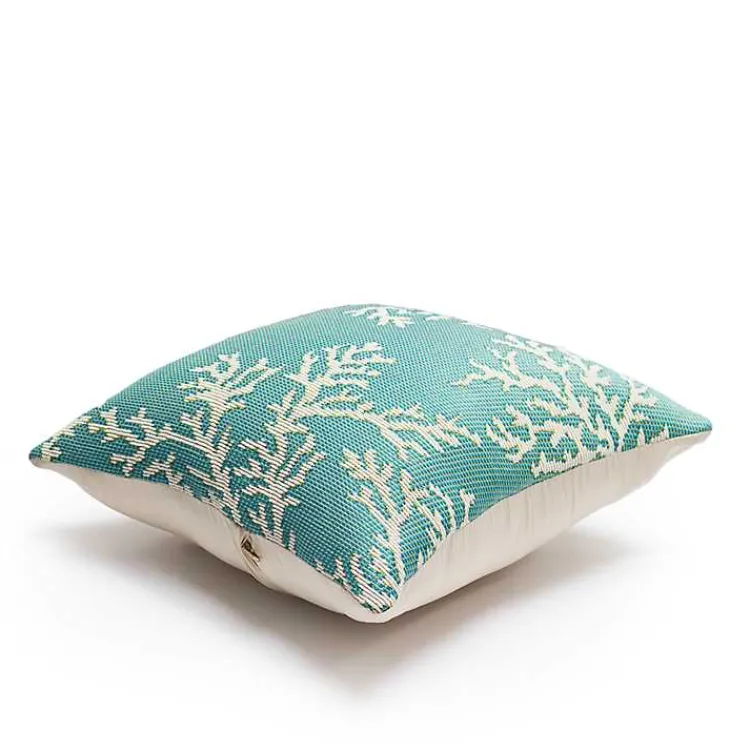 Outdoor Cushions & Pillows-Kirklands Home Turquoise Coral Woven Outdoor Throw Pillow