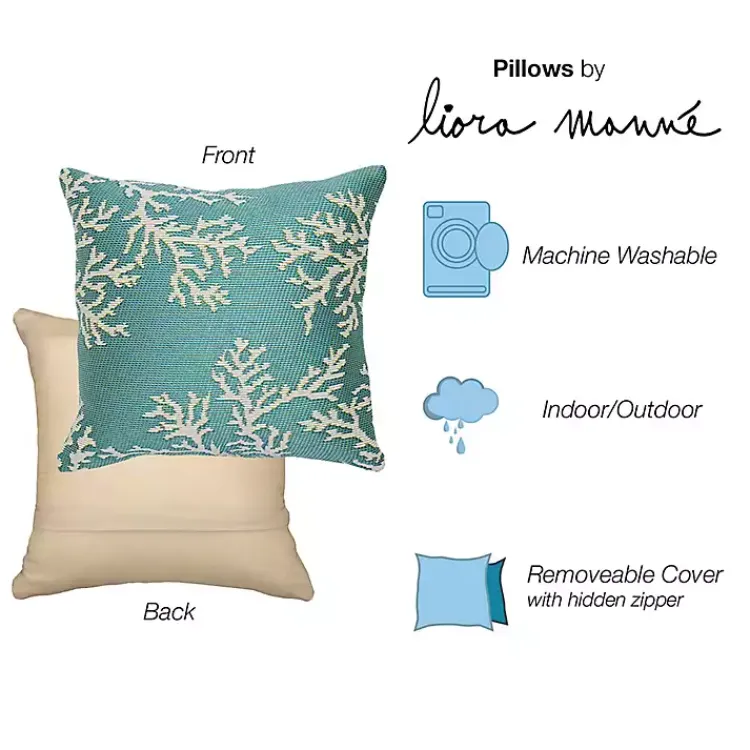 Outdoor Cushions & Pillows-Kirklands Home Turquoise Coral Woven Outdoor Throw Pillow