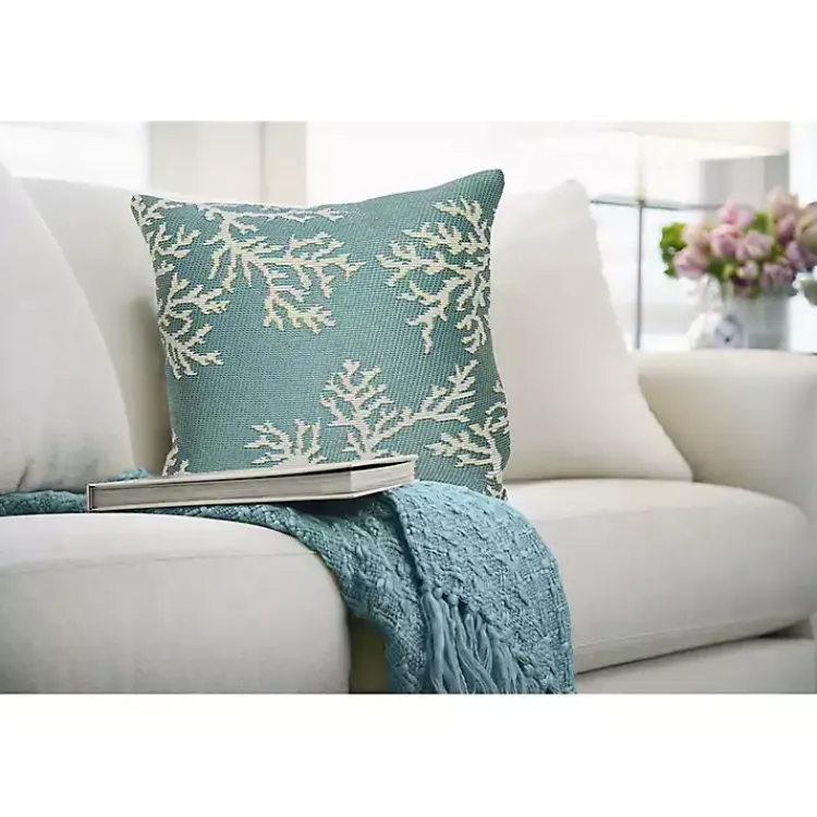 Outdoor Cushions & Pillows-Kirklands Home Turquoise Coral Woven Outdoor Throw Pillow