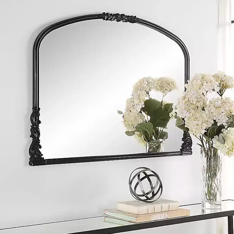 Decorative Mirrors-Kirklands Home Satin Baroque Arched Wall Mirror Black