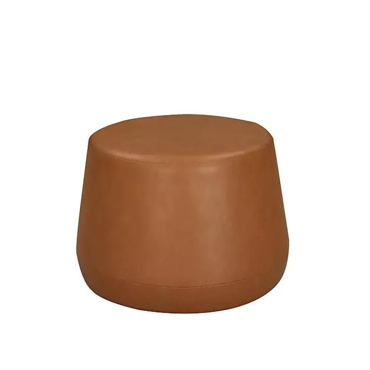 Benches & Ottomans-Kirklands Home Newton Carmel Faux Leather Thimble Ottoman Brown