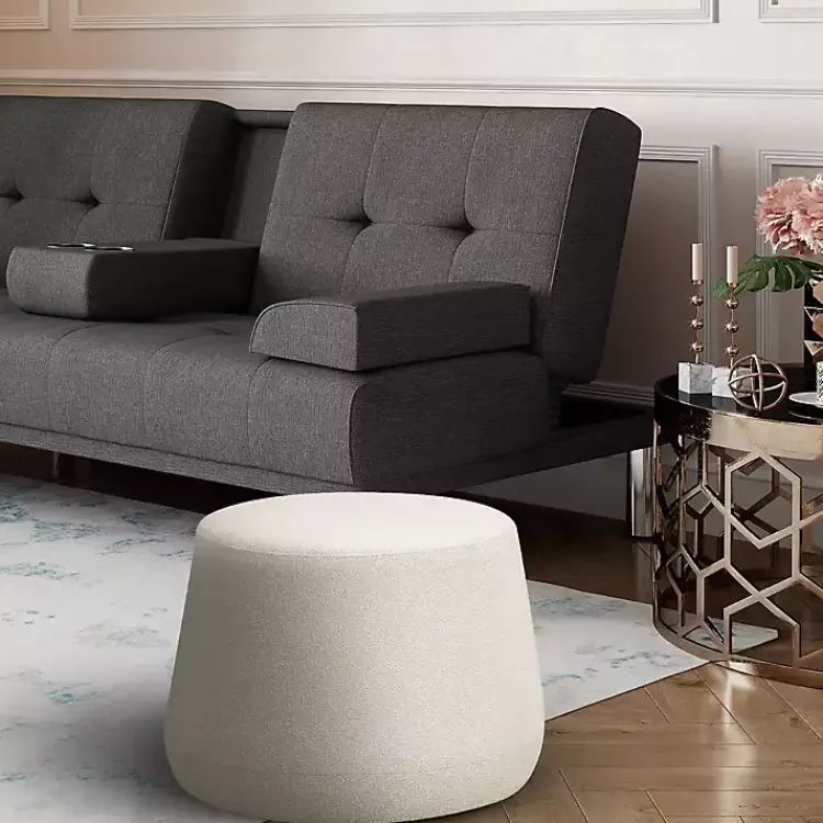 Benches & Ottomans-Kirklands Home Newton Boucle Thimble Ottoman Ivory