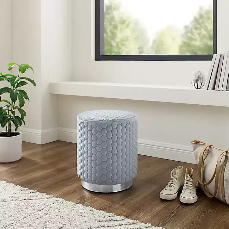 Benches & Ottomans-Kirklands Home Blue Quilted Honeycomb Ottoman