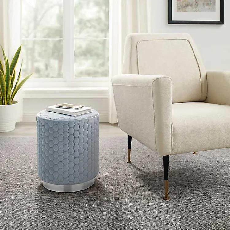 Benches & Ottomans-Kirklands Home Blue Quilted Honeycomb Ottoman