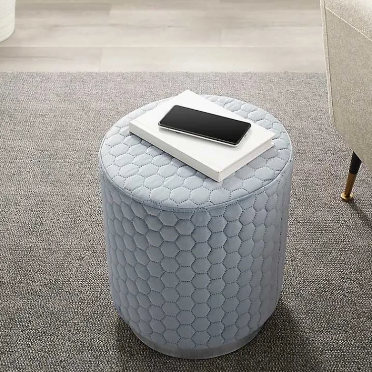 Benches & Ottomans-Kirklands Home Blue Quilted Honeycomb Ottoman