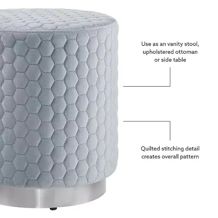 Benches & Ottomans-Kirklands Home Blue Quilted Honeycomb Ottoman
