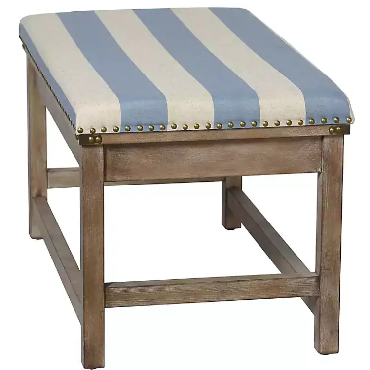 Benches & Ottomans-Kirklands Home Blue and White Striped Upholstered Wood Bench