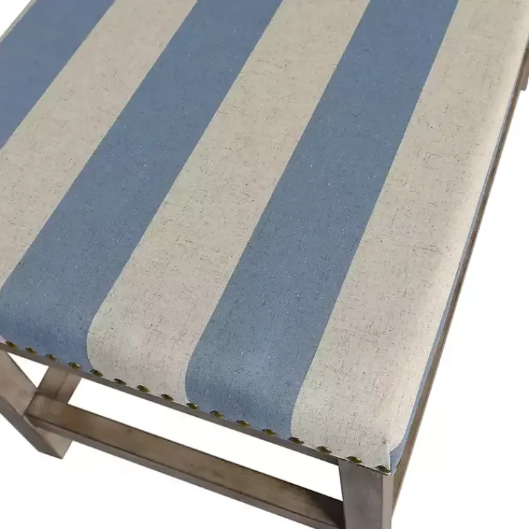Benches & Ottomans-Kirklands Home Blue and White Striped Upholstered Wood Bench