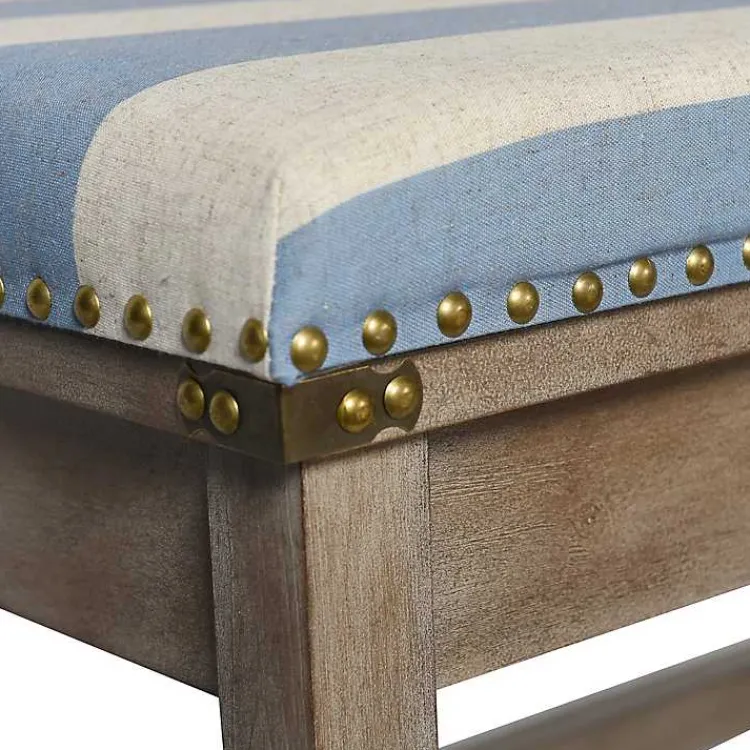 Benches & Ottomans-Kirklands Home Blue and White Striped Upholstered Wood Bench