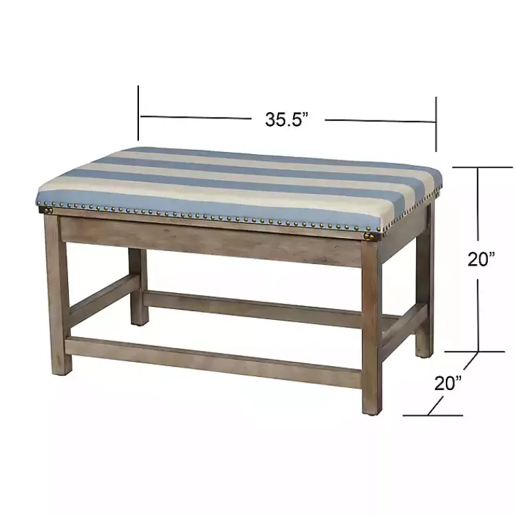 Benches & Ottomans-Kirklands Home Blue and White Striped Upholstered Wood Bench