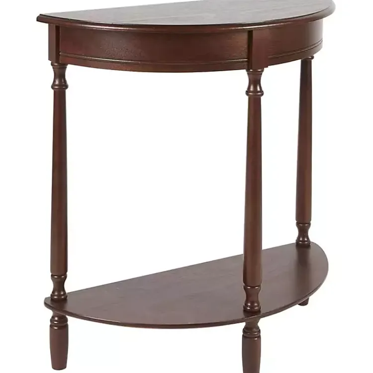 Console Tables-Kirklands Home Antique Walnut Half Round Console Table Brown