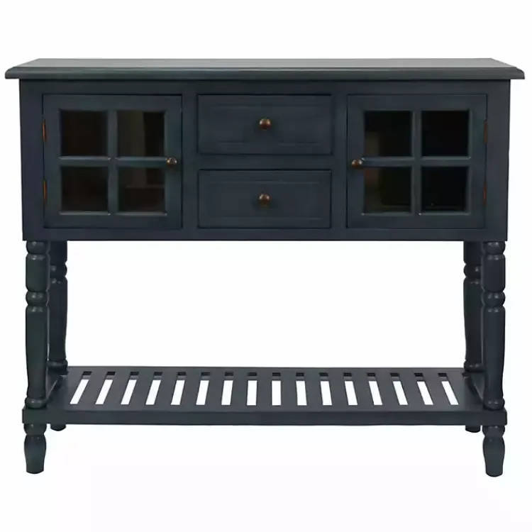 Console Tables-Kirklands Home Navy Slatted Windowpane Console Table Blue