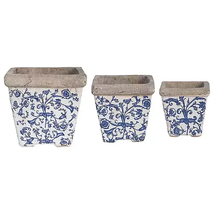 Planters-Kirklands Home Blue and White Ceramic Flower Pots, Set of 3