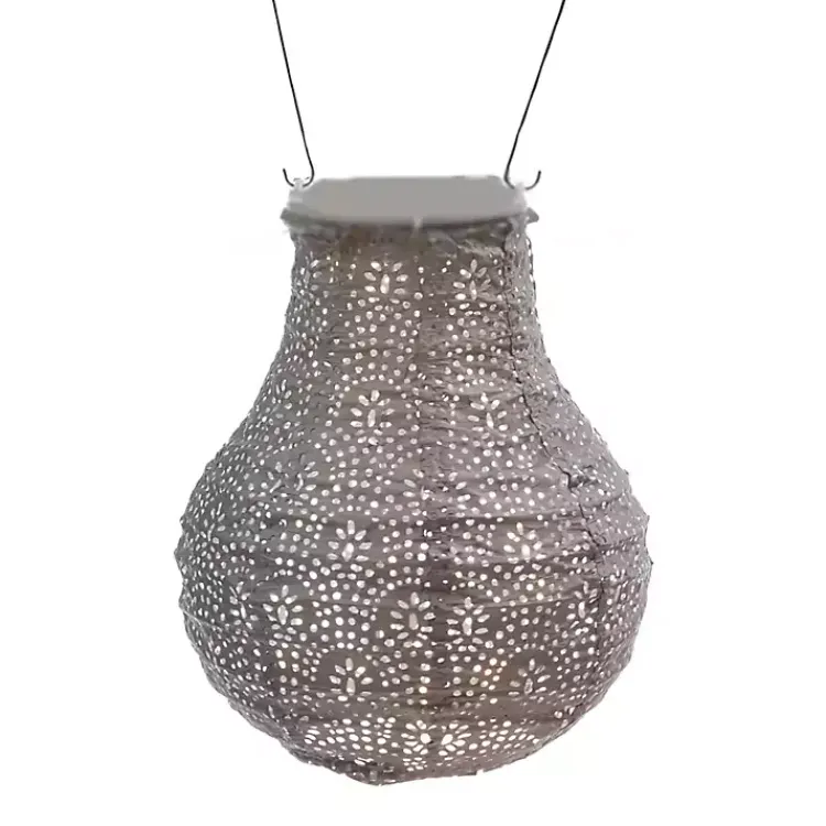 Outdoor Lighting-Kirklands Home Taupe Fan Bulb Hanging LED Outdoor Lantern Tan