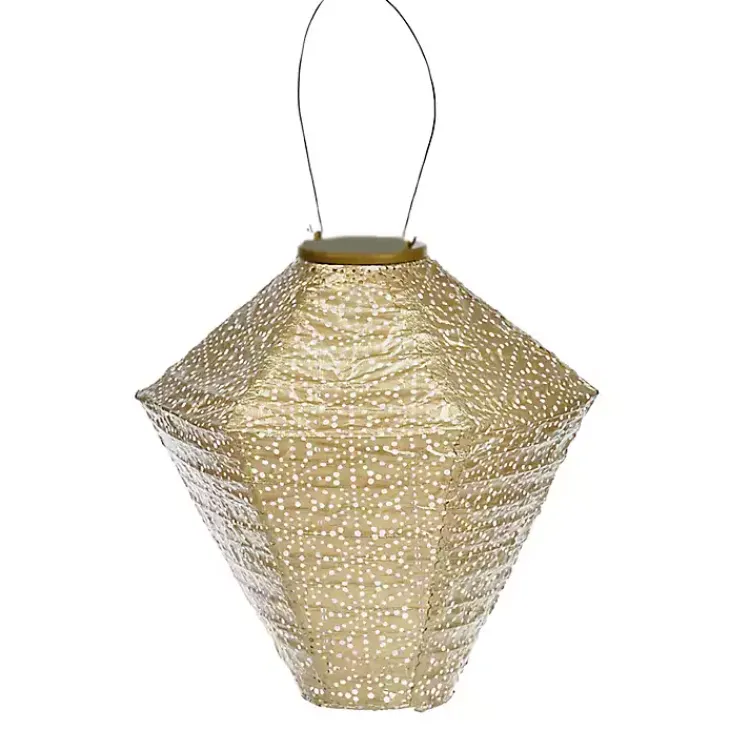 Outdoor Lighting-Kirklands Home Sashiko Diamond Hanging LED Outdoor Lantern Gold