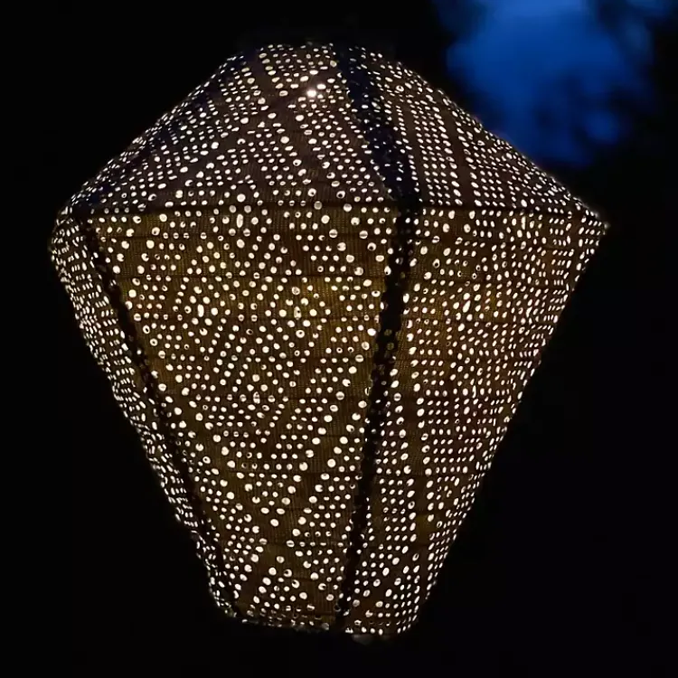 Outdoor Lighting-Kirklands Home Sashiko Diamond Hanging LED Outdoor Lantern Gold