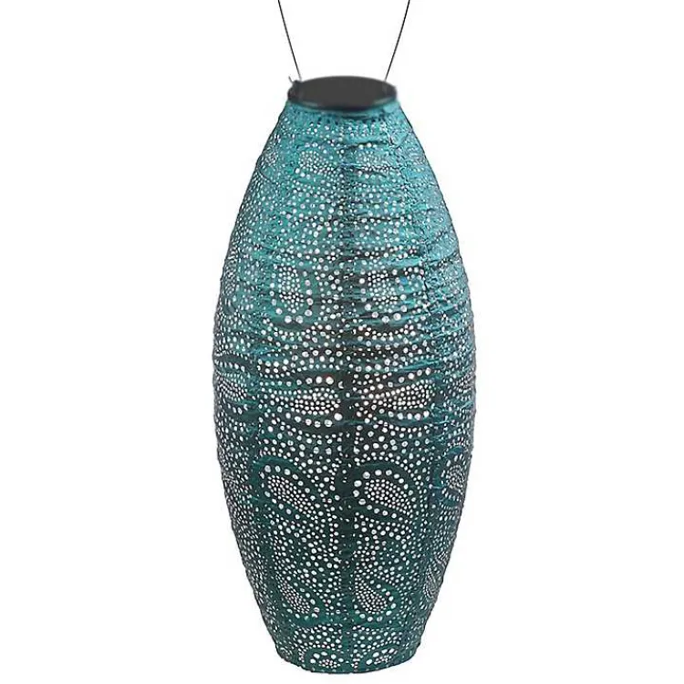 Outdoor Lighting-Kirklands Home Paisley Oblong Hanging LED Outdoor Lantern Blue