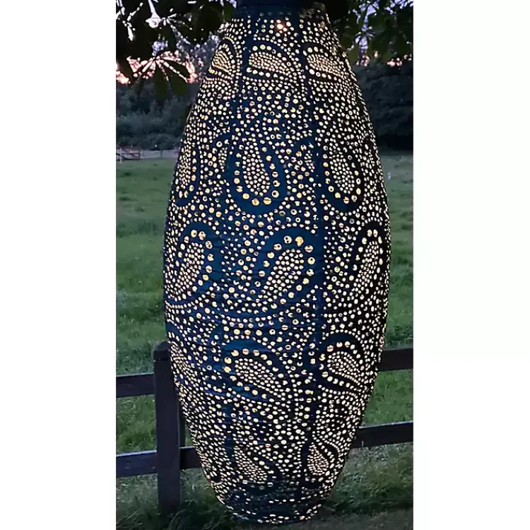 Outdoor Lighting-Kirklands Home Paisley Oblong Hanging LED Outdoor Lantern Blue