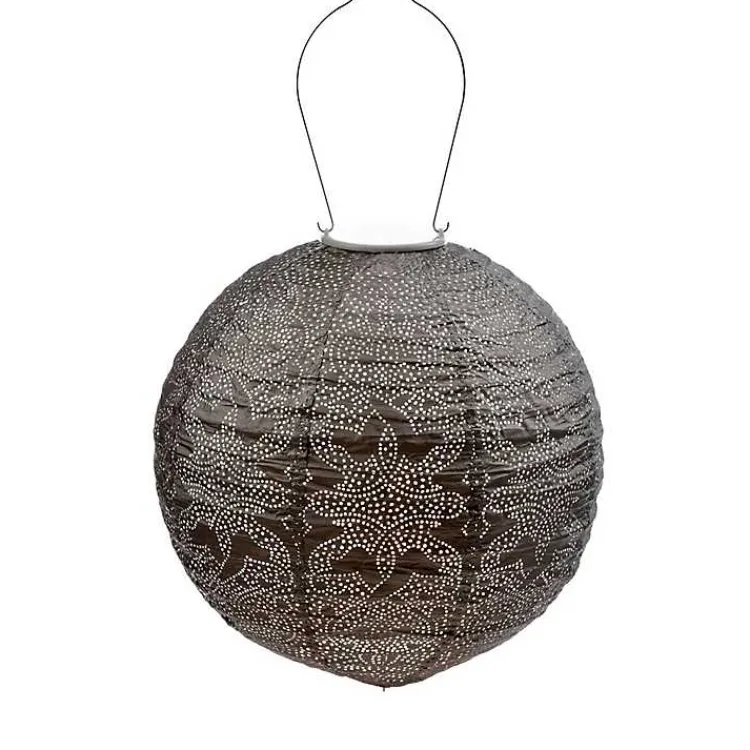 Outdoor Lighting-Kirklands Home LED Round Taupe Outdoor Hanging Lantern Gray