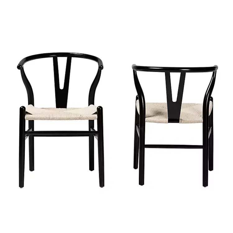Dining Chairs-Kirklands Home and Tan Wishbone Dining Chairs, Set of 2 Black