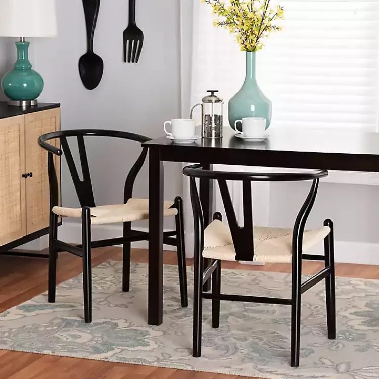 Dining Chairs-Kirklands Home and Tan Wishbone Dining Chairs, Set of 2 Black