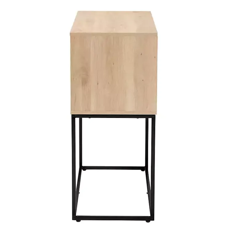 Cabinets & Sideboards-Kirklands Home Light Wood and Rat Sliding Door Cabinet Tan