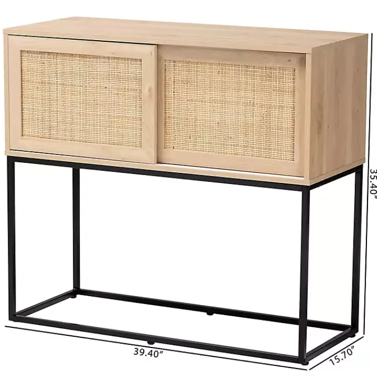 Cabinets & Sideboards-Kirklands Home Light Wood and Rat Sliding Door Cabinet Tan