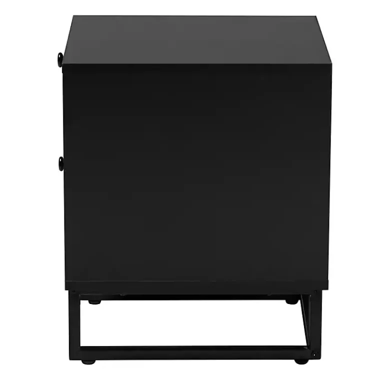 Nightstands-Kirklands Home Wood and Rattan 2-Drawer Nightstand Black