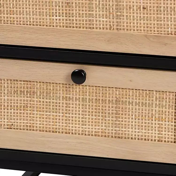 Nightstands-Kirklands Home Wood and Rattan 2-Drawer Nightstand Black