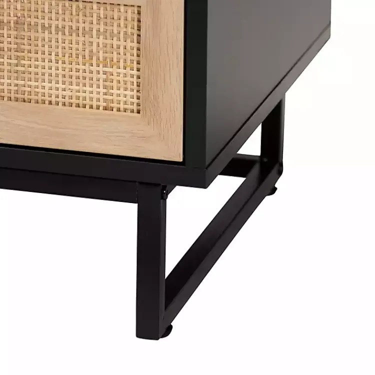 Nightstands-Kirklands Home Wood and Rattan 2-Drawer Nightstand Black