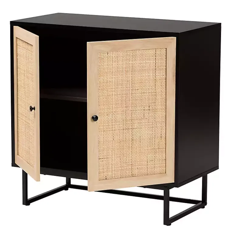 Cabinets & Sideboards-Kirklands Home Wood and Rattan 2-Door Cabinet Black