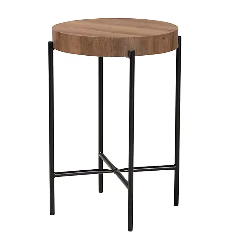 Accent & End Tables-Kirklands Home Round Light Wood X Base Accent Table Brown