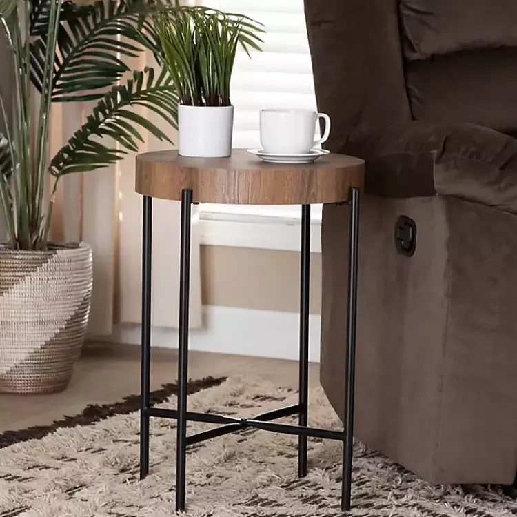 Accent & End Tables-Kirklands Home Round Light Wood X Base Accent Table Brown