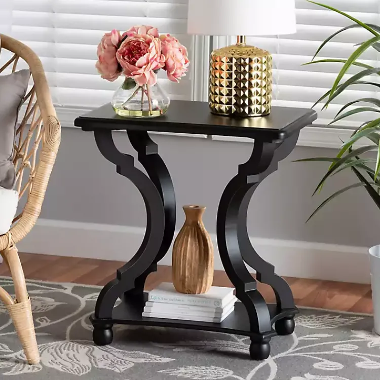 Accent & End Tables-Kirklands Home Hourglass Wood Accent Table Black