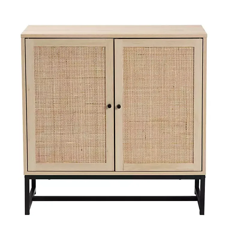 Cabinets & Sideboards-Kirklands Home Light Wood and Rat 2-Door Cabinet Tan