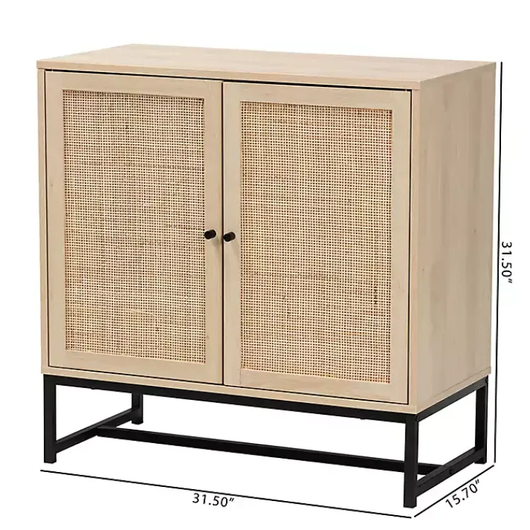 Cabinets & Sideboards-Kirklands Home Light Wood and Rat 2-Door Cabinet Tan