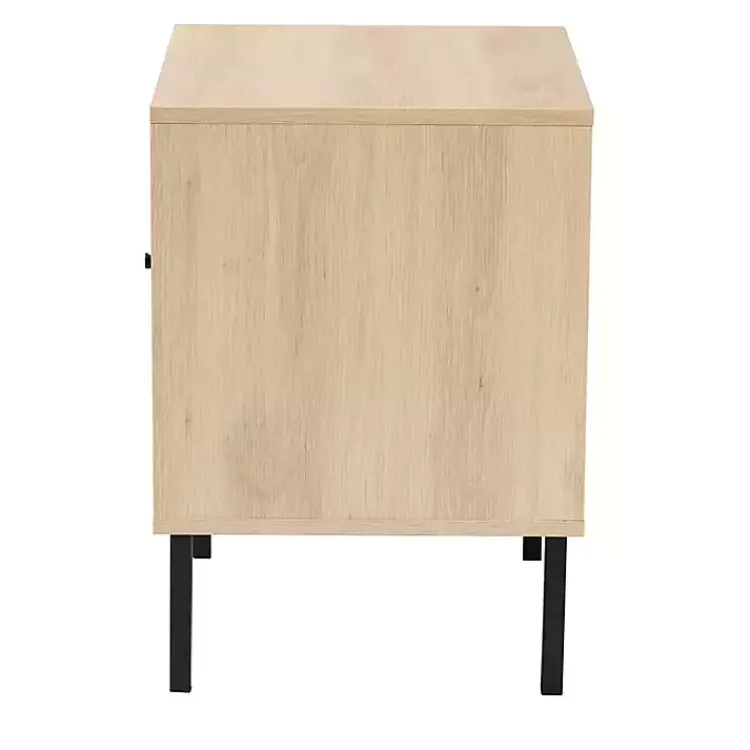 Nightstands-Kirklands Home Natural Wood and Metal Storage Shelf Nightsd Tan