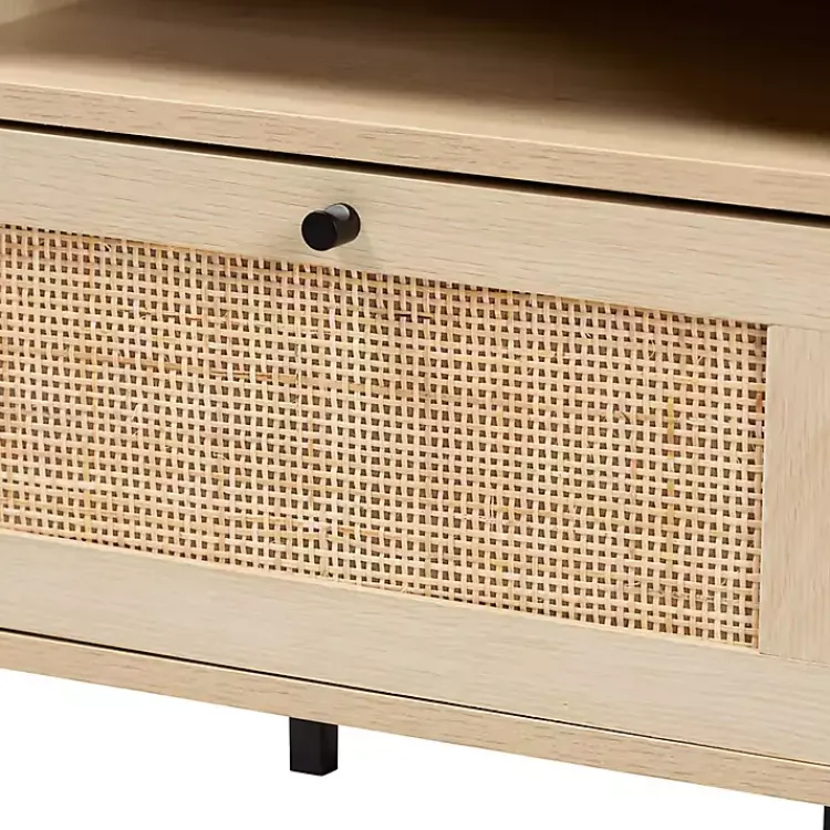 Nightstands-Kirklands Home Natural Wood and Metal Storage Shelf Nightsd Tan